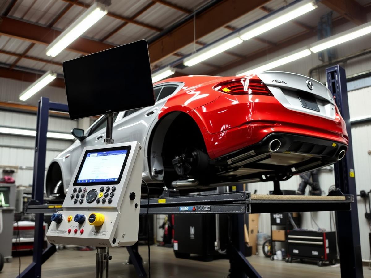 Vehicle on the frame measuring bench rack