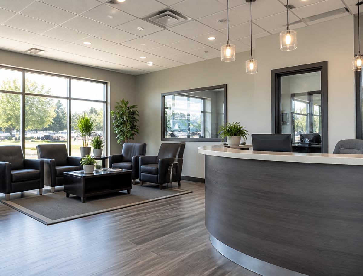Waiting area and front office at Renewal Body Works in Clovis